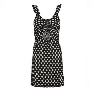 VERO MODA Mary Sleeveless Mini Dress Cutout Size L -Black & White Polka Dot NWOT